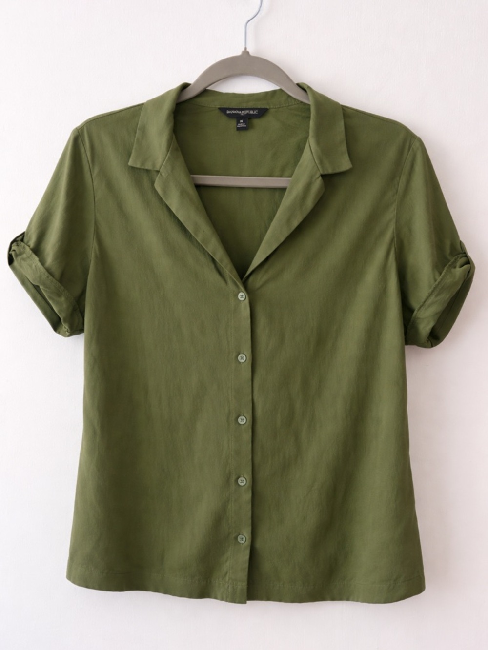 Banana Republic Olive Green Short Sleeve Button-Down Shirt